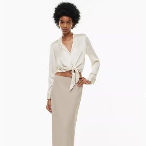 ARITZIA WILFRED Tie-Front Satin Blouse